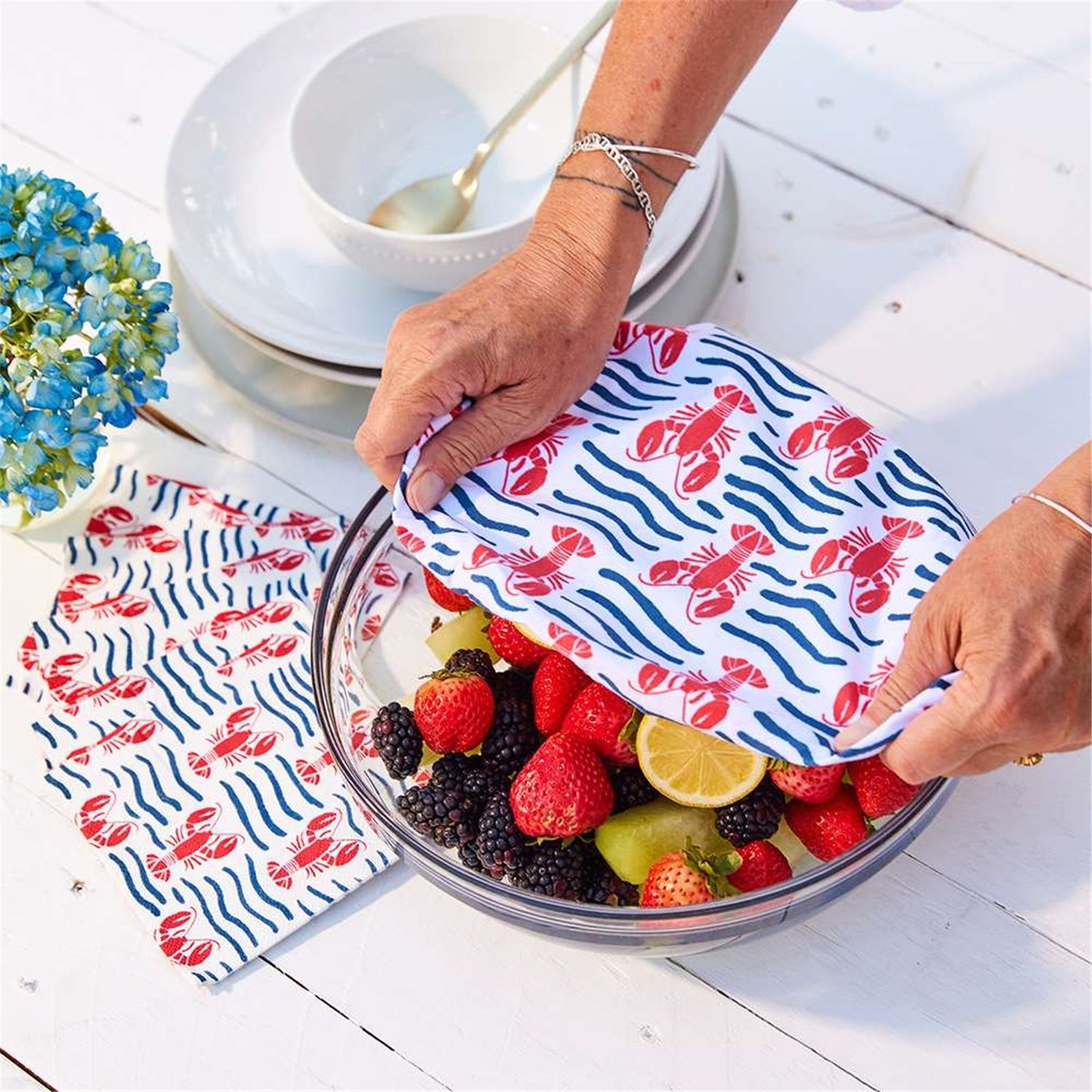 Lobster Waves Cotton Dish Covers Set of 3 Eco Dish Cover - rockflowerpaper