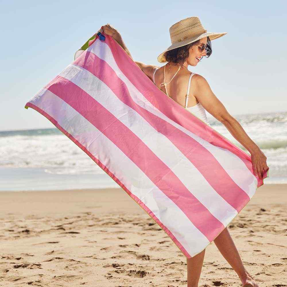 Poppies Pink Reversible Eco Beach Towel Beach Towel - rockflowerpaper
