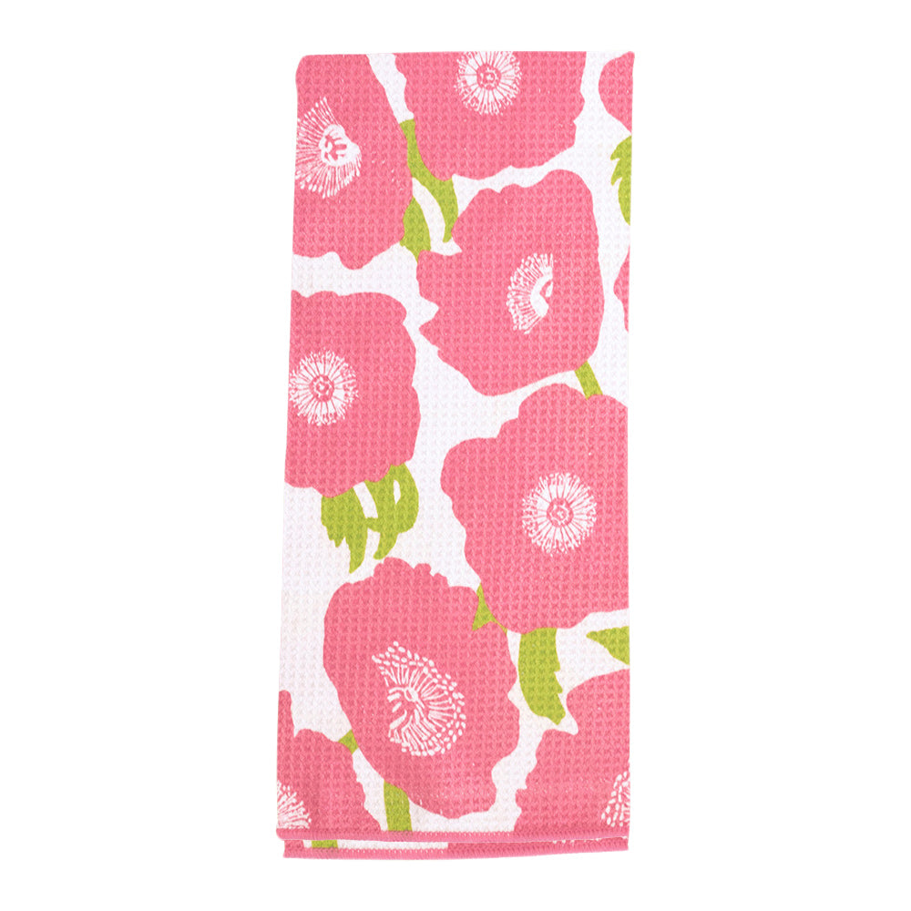 Pink Poppies blu Kitchen Tea Towel-Double Side Printed Kitchen Towel - rockflowerpaper