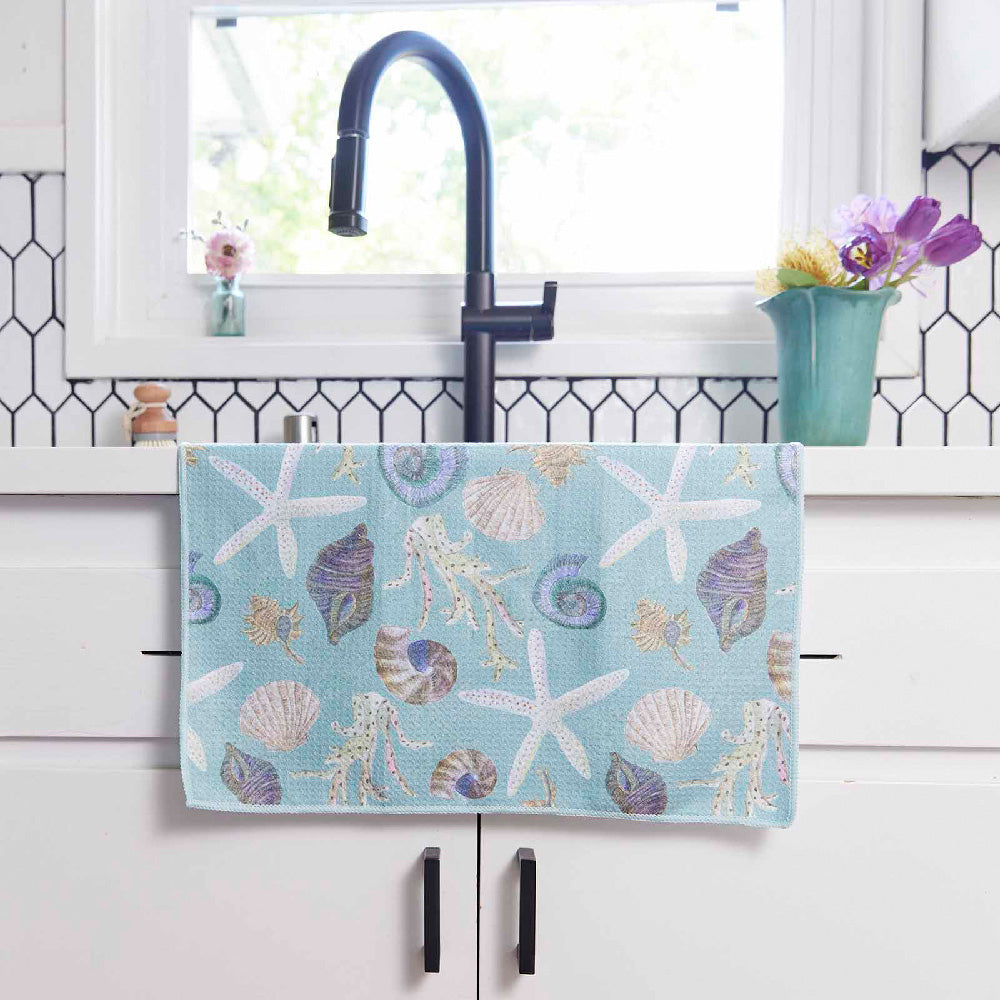 Sea Treasures blu Kitchen Tea Towel-Double Side Printed Kitchen Towel - rockflowerpaper
