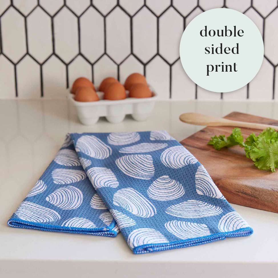 Clamshells blu Kitchen Tea Towel-Double Side Printed Kitchen Towel - rockflowerpaper