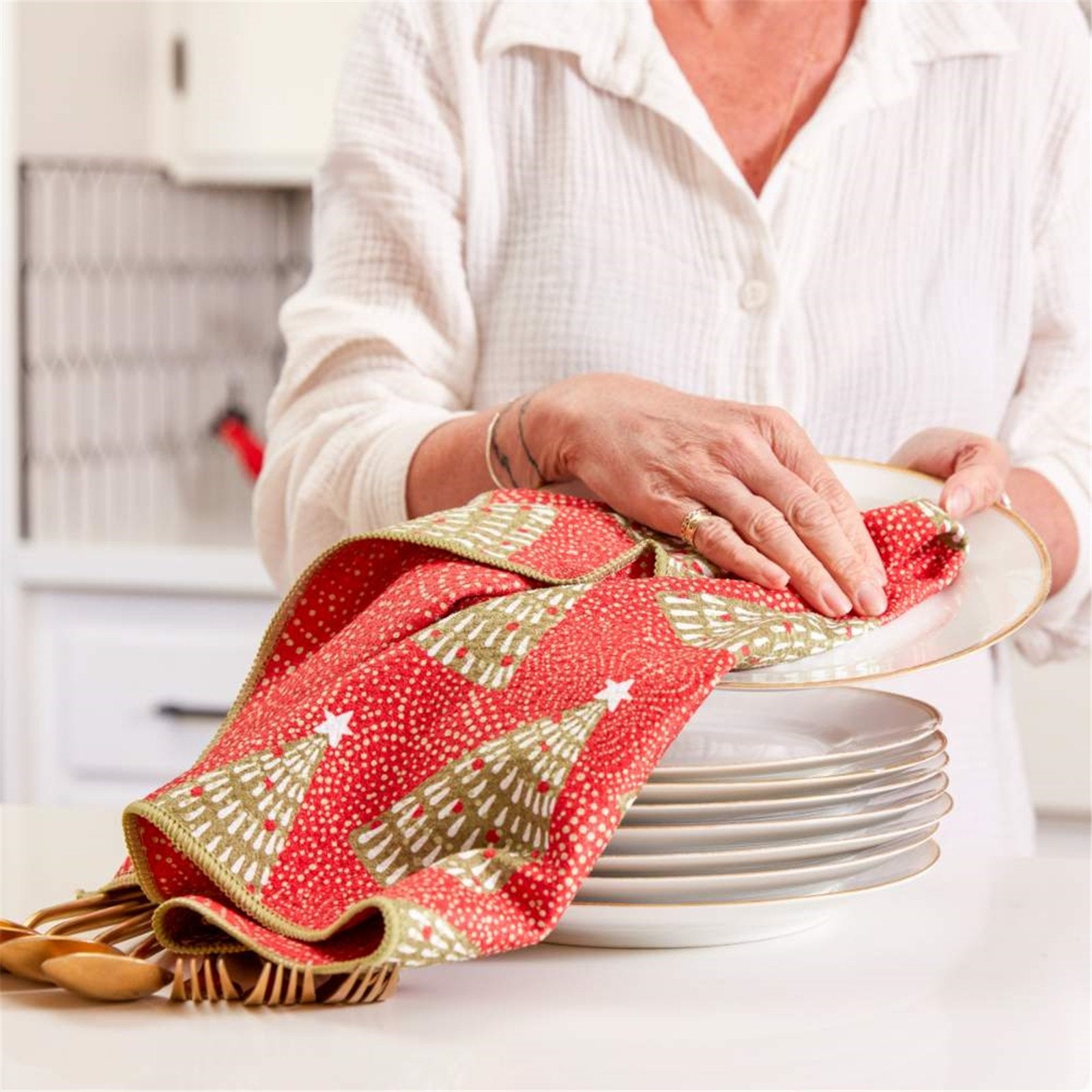 Filigree Trees blu Kitchen Tea Towel-Double-Sided Print Kitchen Towel - rockflowerpaper