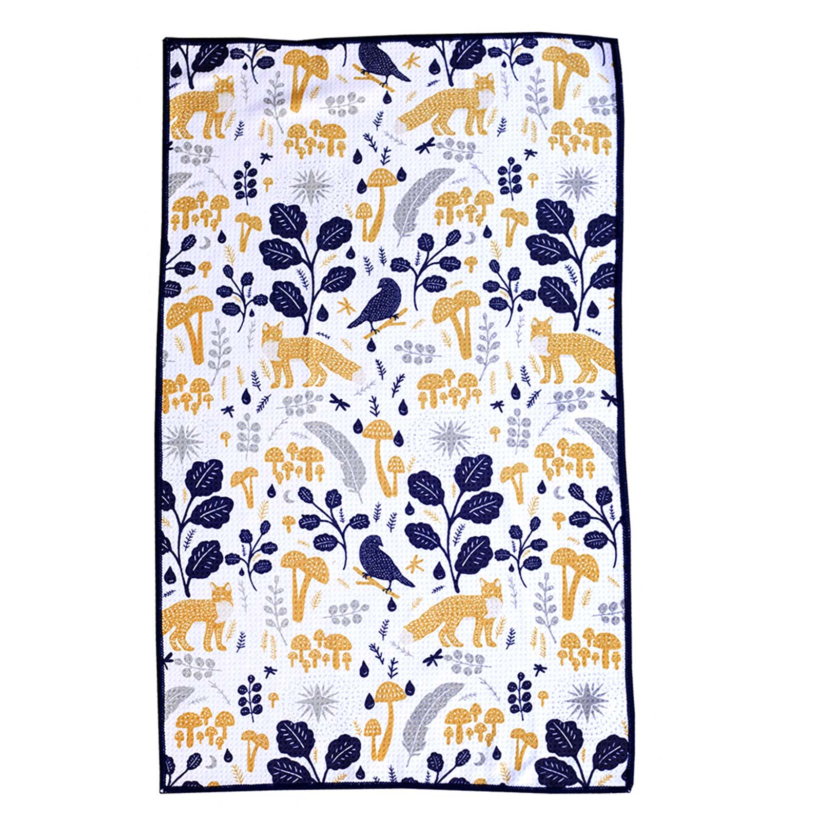 Fox and Feathers Blu Kitchen Tea Towel Kitchen Towel - rockflowerpaper