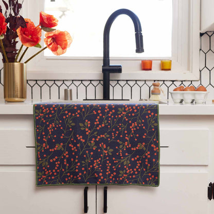 Orange Berries Blu Kitchen Tea Towel Kitchen Towel - rockflowerpaper