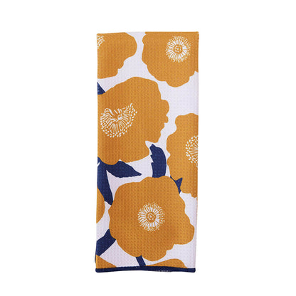 Poppies Gold blu Kitchen Tea Towel Kitchen Towel - rockflowerpaper