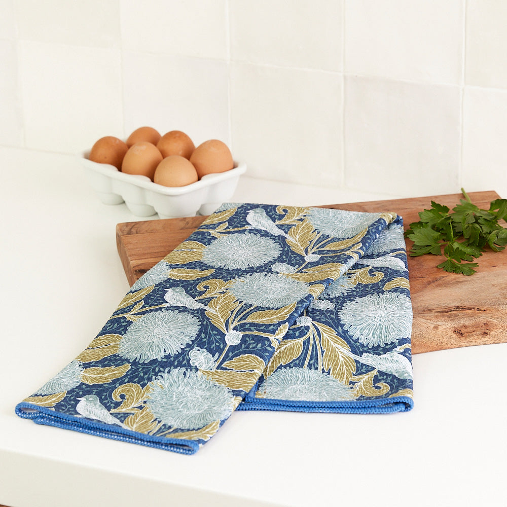 Chrysanthemum blu Kitchen Tea Towel Kitchen Towel - rockflowerpaper