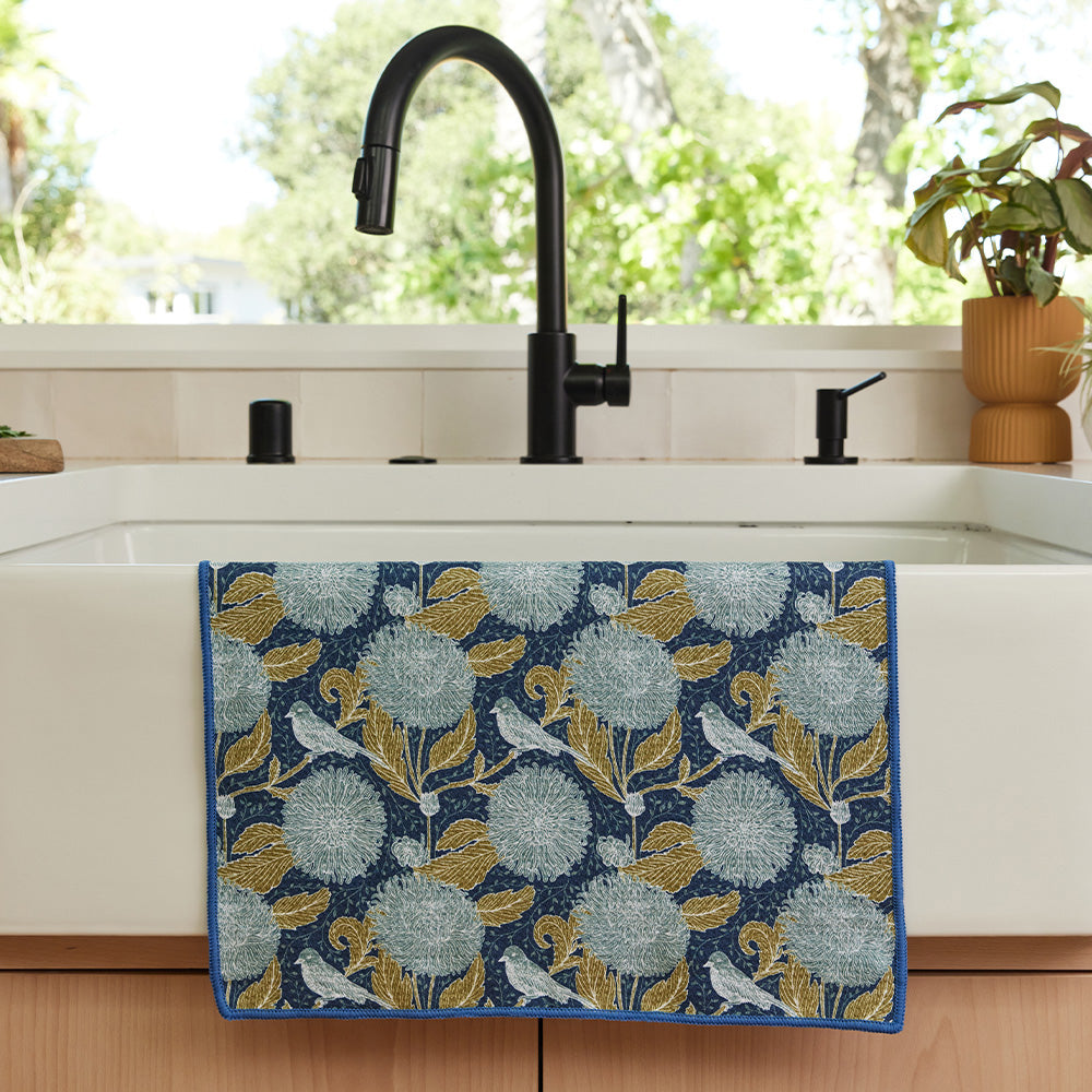 Chrysanthemum blu Kitchen Tea Towel Kitchen Towel - rockflowerpaper