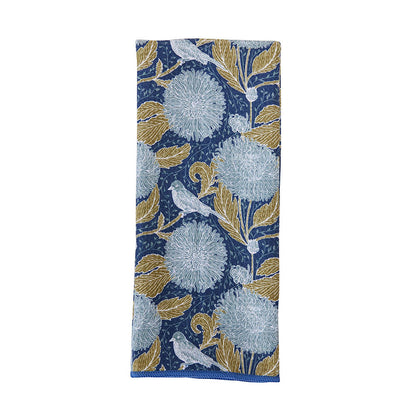 Chrysanthemum blu Kitchen Tea Towel-Double Side Printed Kitchen Towel - rockflowerpaper