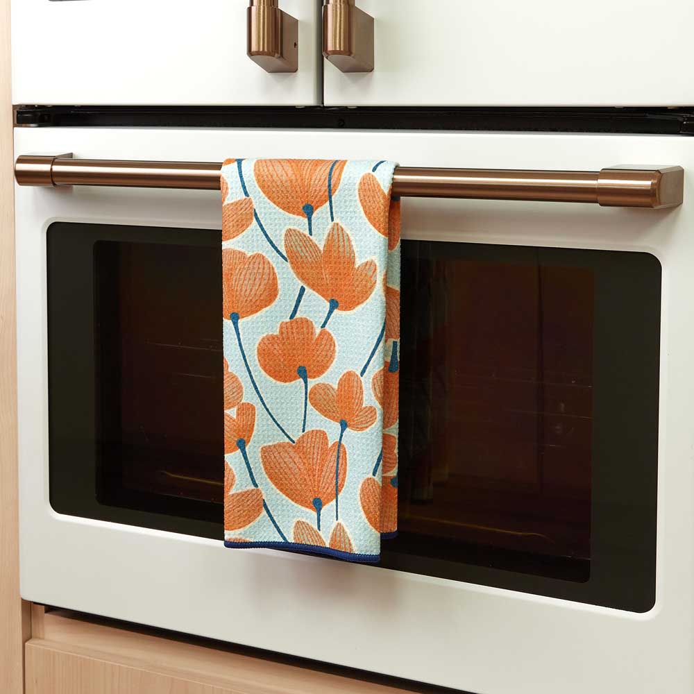 Modern Poppy Orange blu Kitchen Tea Towel-Double Side Printed Kitchen Towel - rockflowerpaper