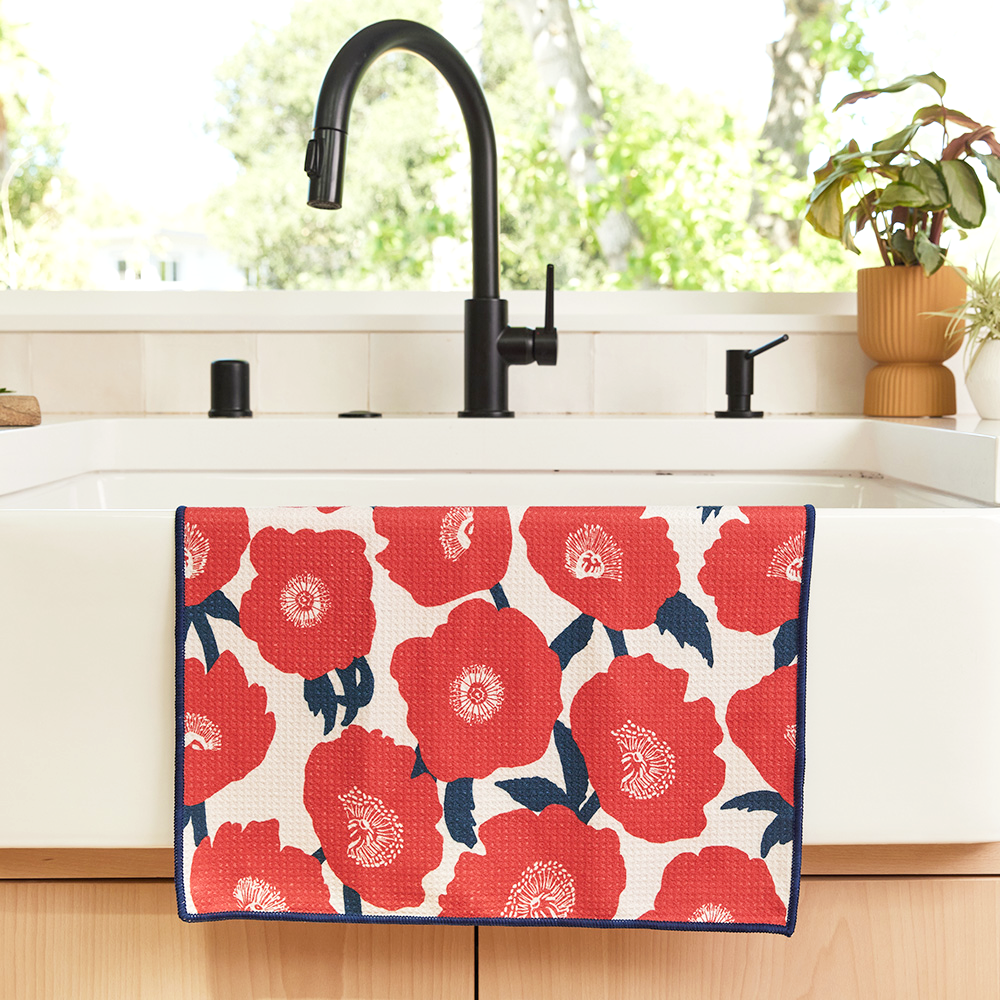 Poppies Red blu Kitchen Tea Towel Kitchen Towel - rockflowerpaper