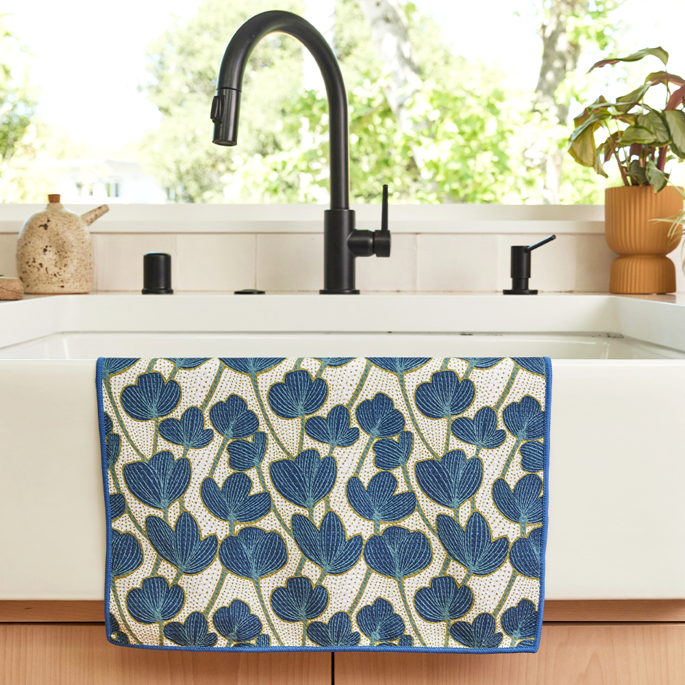 Modern Poppy blu Kitchen Tea Towel Kitchen Towel - rockflowerpaper