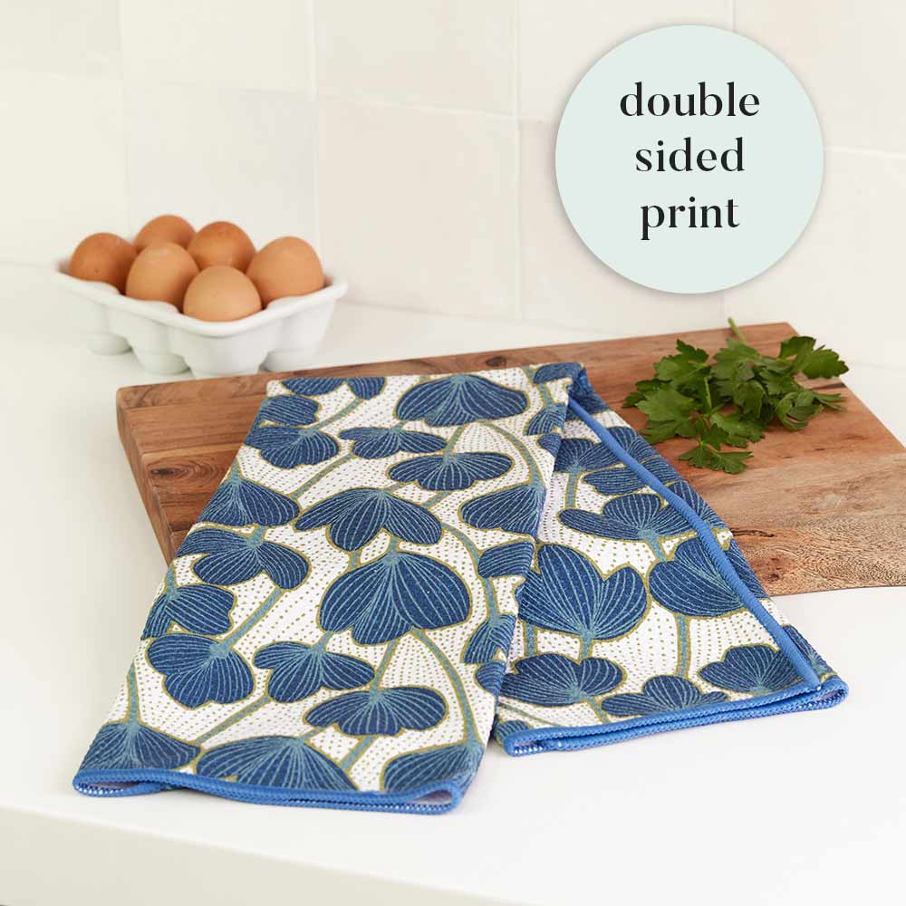 Modern Poppy blu Kitchen Tea Towel-Double Side Printed Kitchen Towel - rockflowerpaper