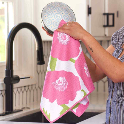 Pink Poppies blu Kitchen Tea Towel Kitchen Towel - rockflowerpaper