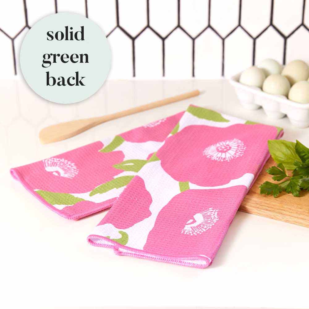 Pink Poppies blu Kitchen Tea Towel