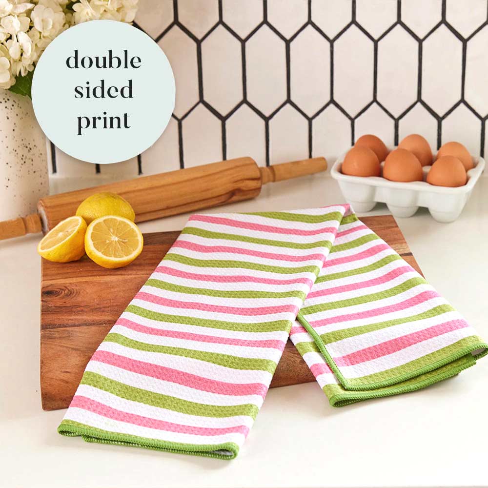 Watermelon Stripe blu Kitchen Tea Towel-Double-Sided Print Kitchen Towel - rockflowerpaper