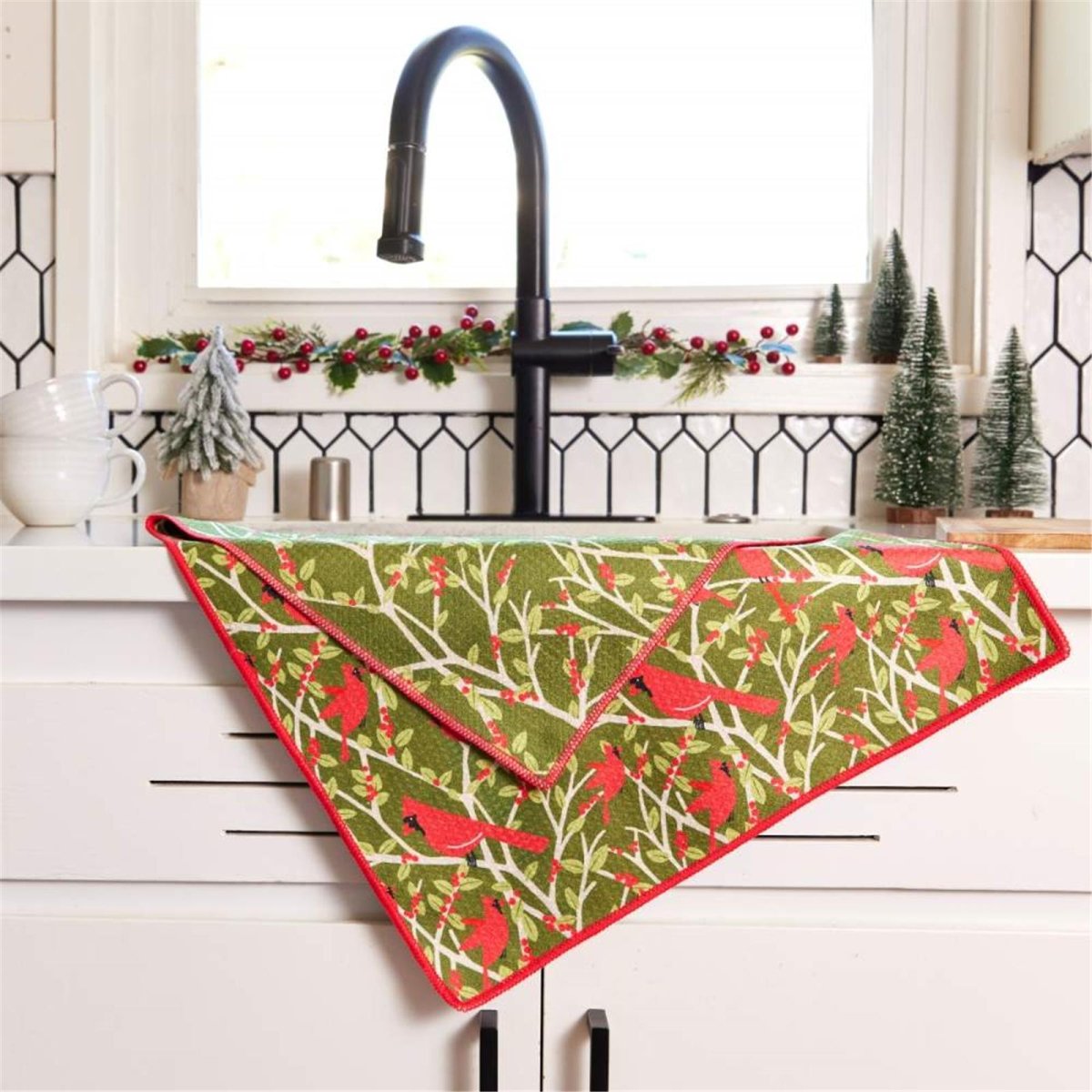 Red Cardinal blu Kitchen Tea Towel - DBL Kitchen Towel - rockflowerpaper