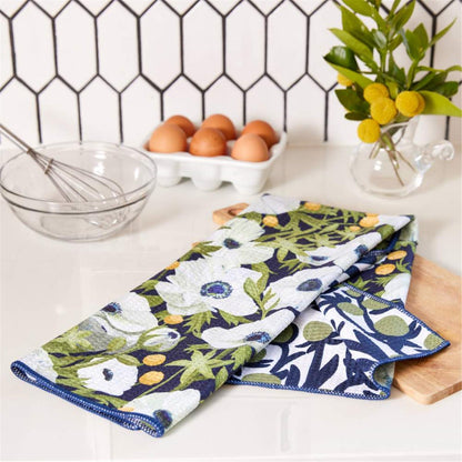 Anemone Poppy blu Kitchen Tea Towel-Double-Sided Print Kitchen Towel - rockflowerpaper