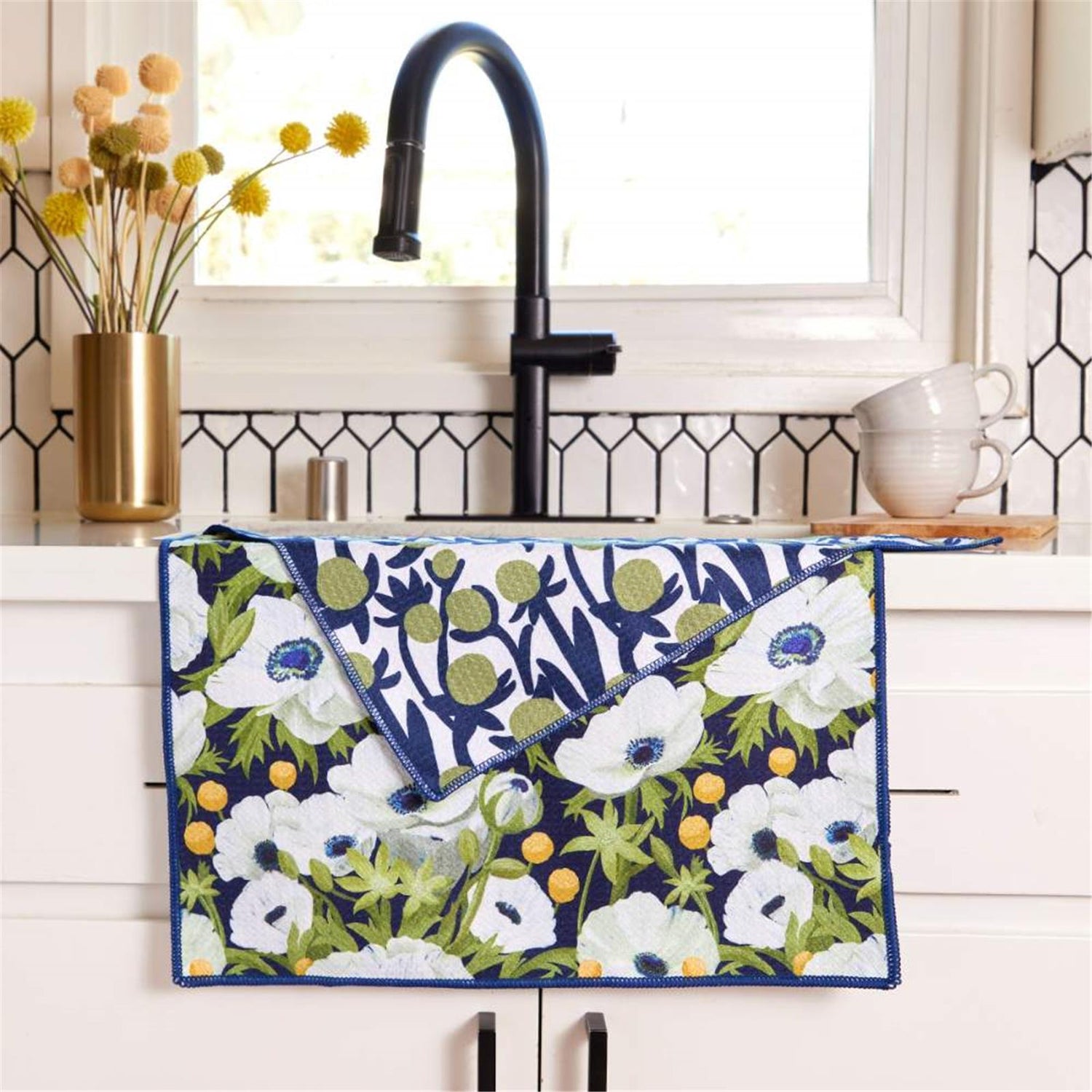 Anemone Poppy blu Kitchen Tea Towel-Double-Sided Print Kitchen Towel - rockflowerpaper