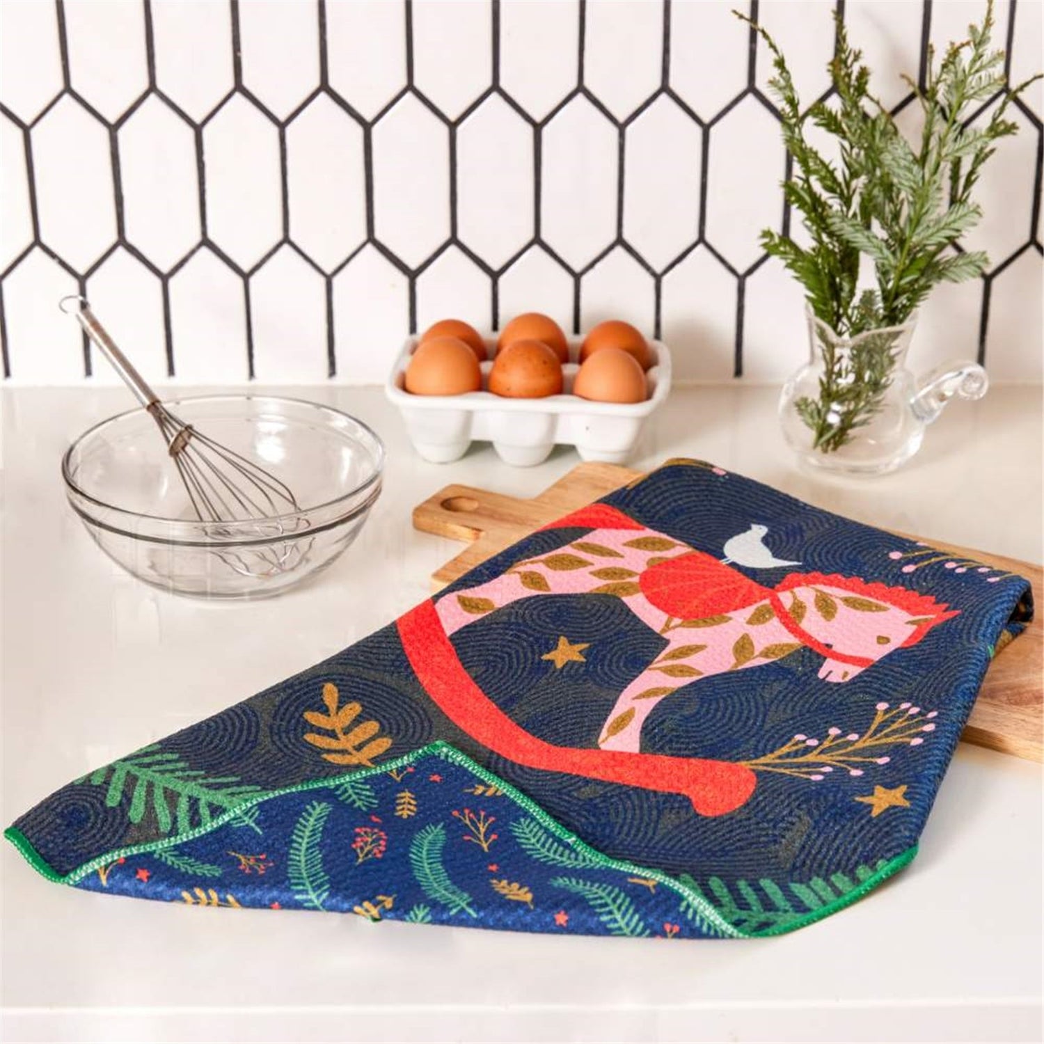 Holiday Horse blu Kitchen Tea Towel-Double-Sided Print Kitchen Towel - rockflowerpaper