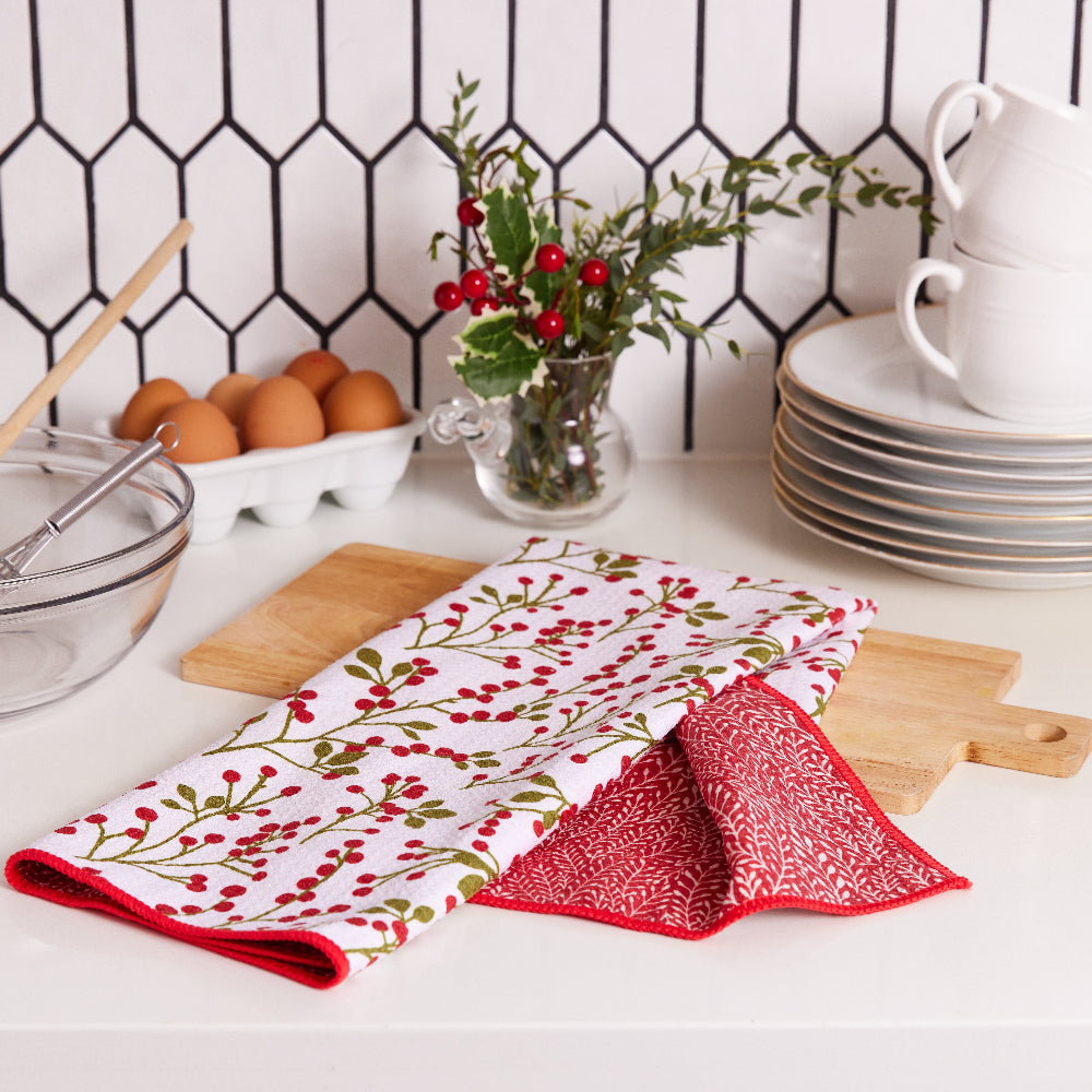 Red Berries  Eco Kitchen Tea Towel