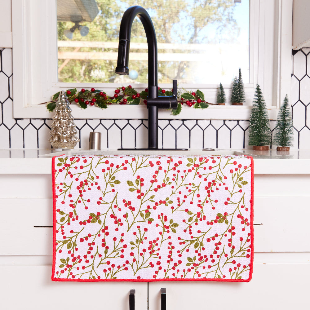 Red Berries  Eco Kitchen Tea Towel
