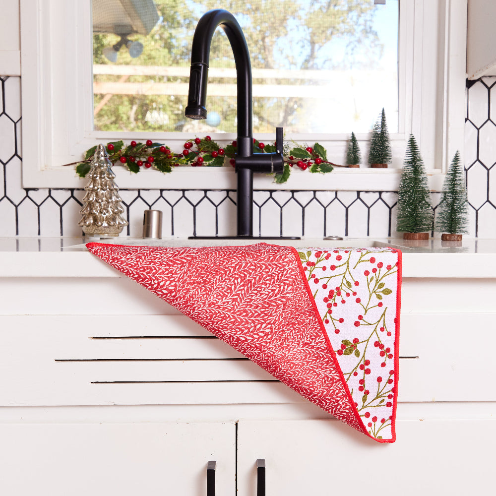 Red Berries  Eco Kitchen Tea Towel