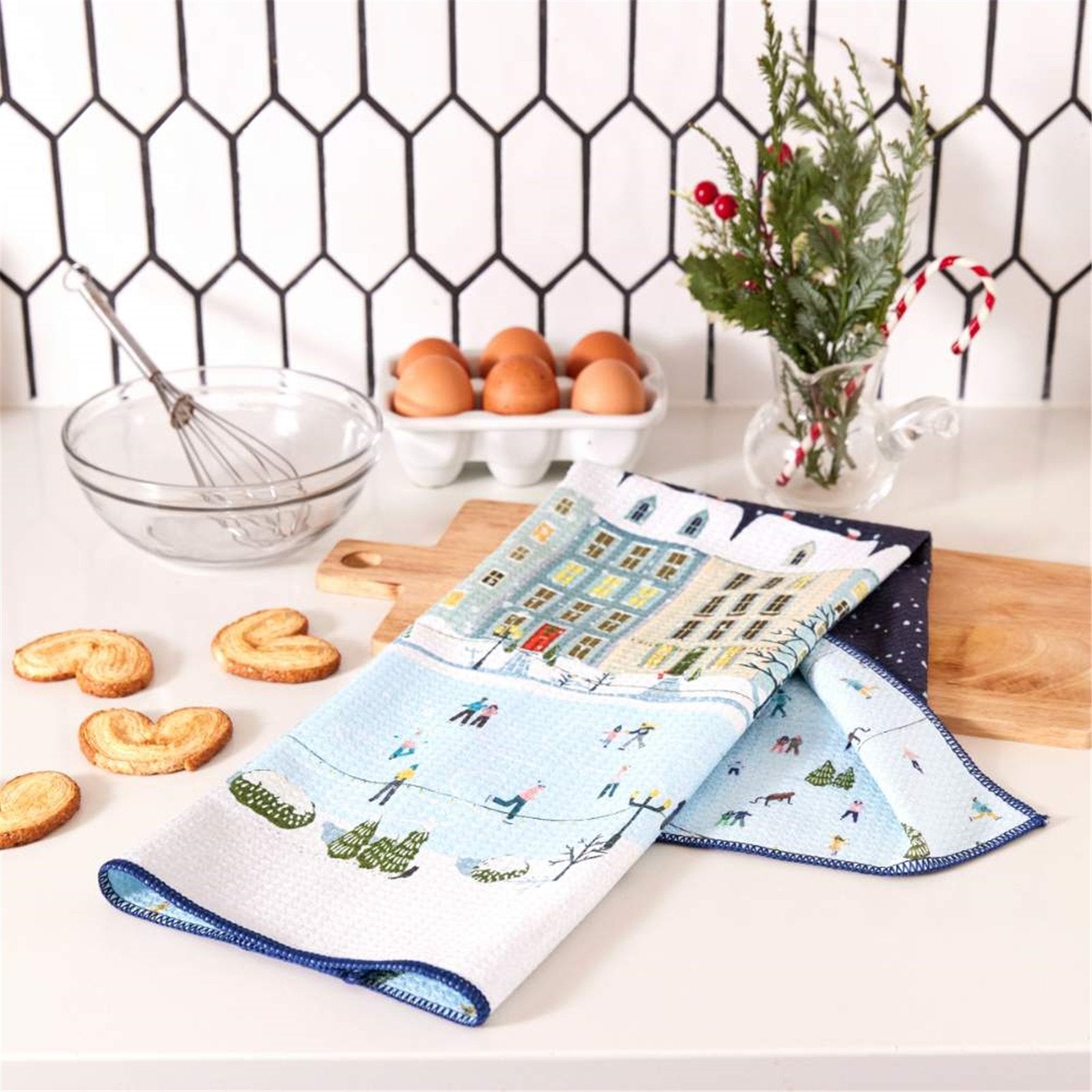 Holiday in the Park blu Kitchen Tea Towel-Double-Sided Print Kitchen Towel - rockflowerpaper