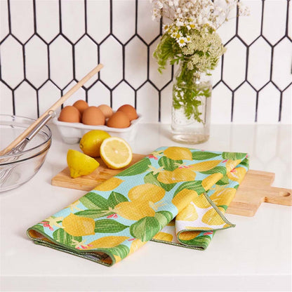 Lemon Blossoms blu Kitchen Tea Towel-Double-Sided Print Kitchen Towel - rockflowerpaper