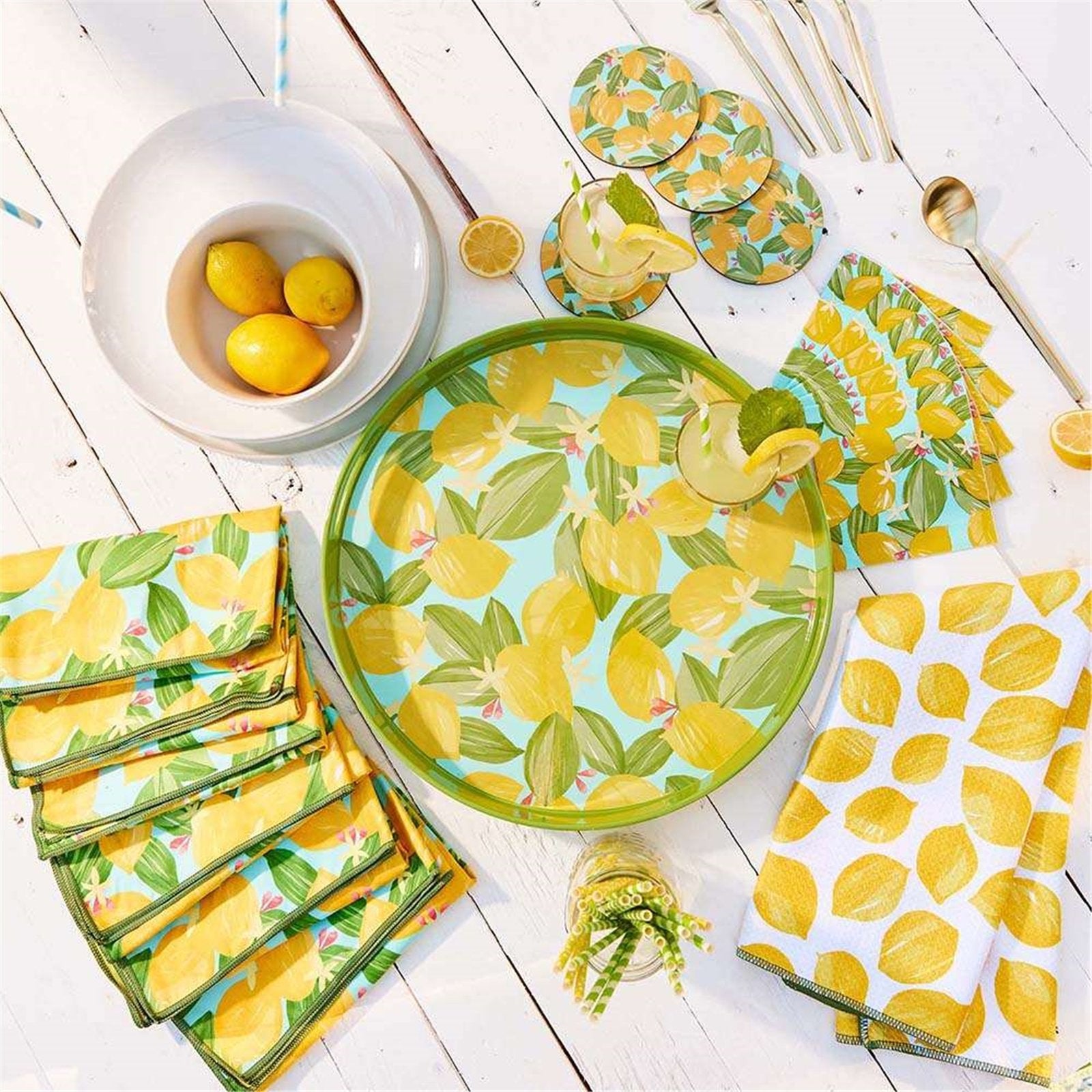 Lemon Blossoms blu Kitchen Tea Towel-Double-Sided Print Kitchen Towel - rockflowerpaper