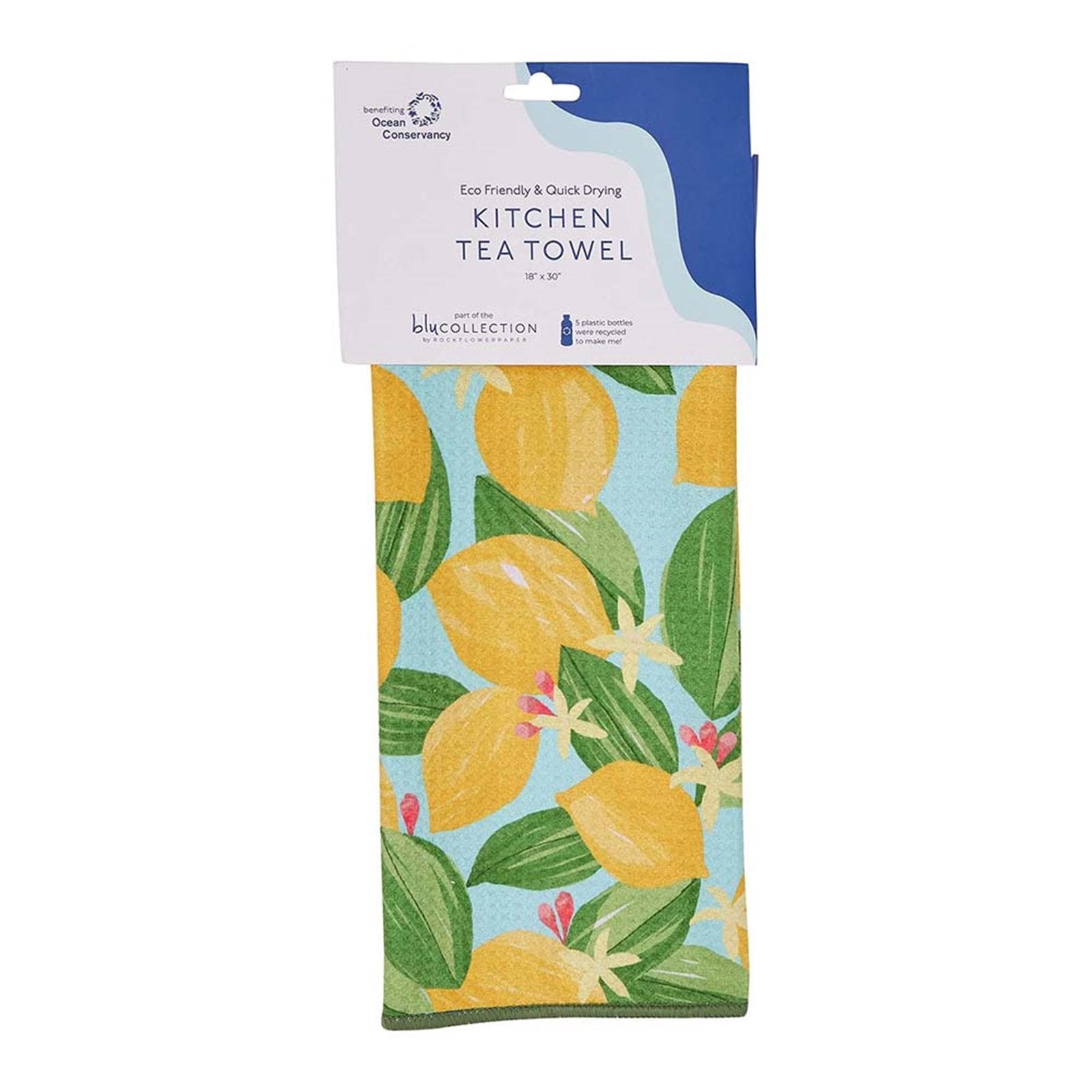 Lemon Blossoms blu Kitchen Tea Towel-Double-Sided Print Kitchen Towel - rockflowerpaper