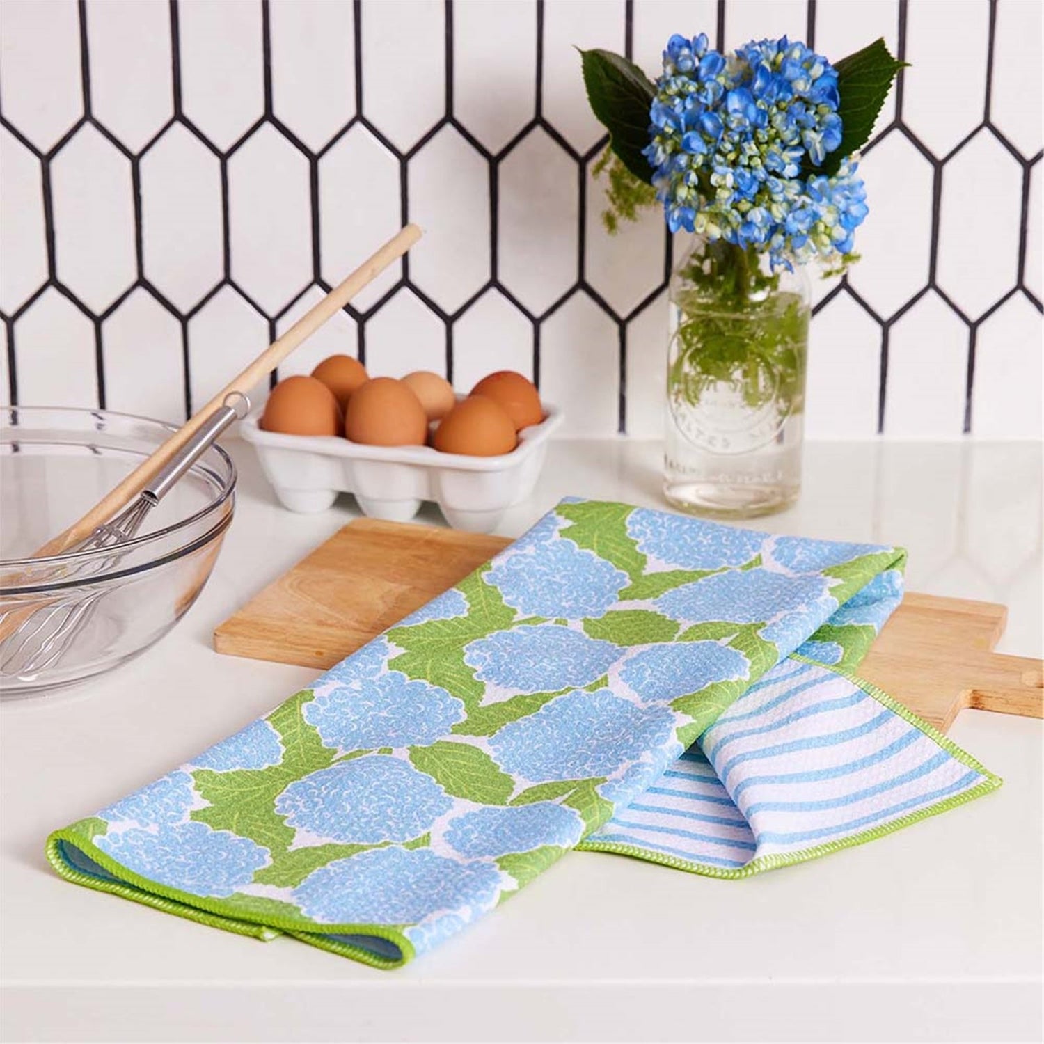 Blue Hydrangea blu Kitchen Tea Towel-Double-Sided Print Kitchen Towel - rockflowerpaper