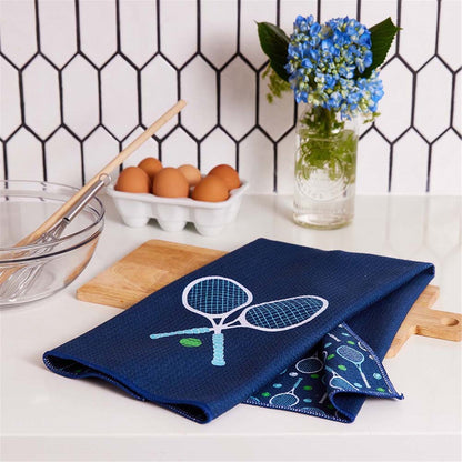 Tennis Solo Navy blu Kitchen Tea Towel-Double-Sided Print Kitchen Towel - rockflowerpaper