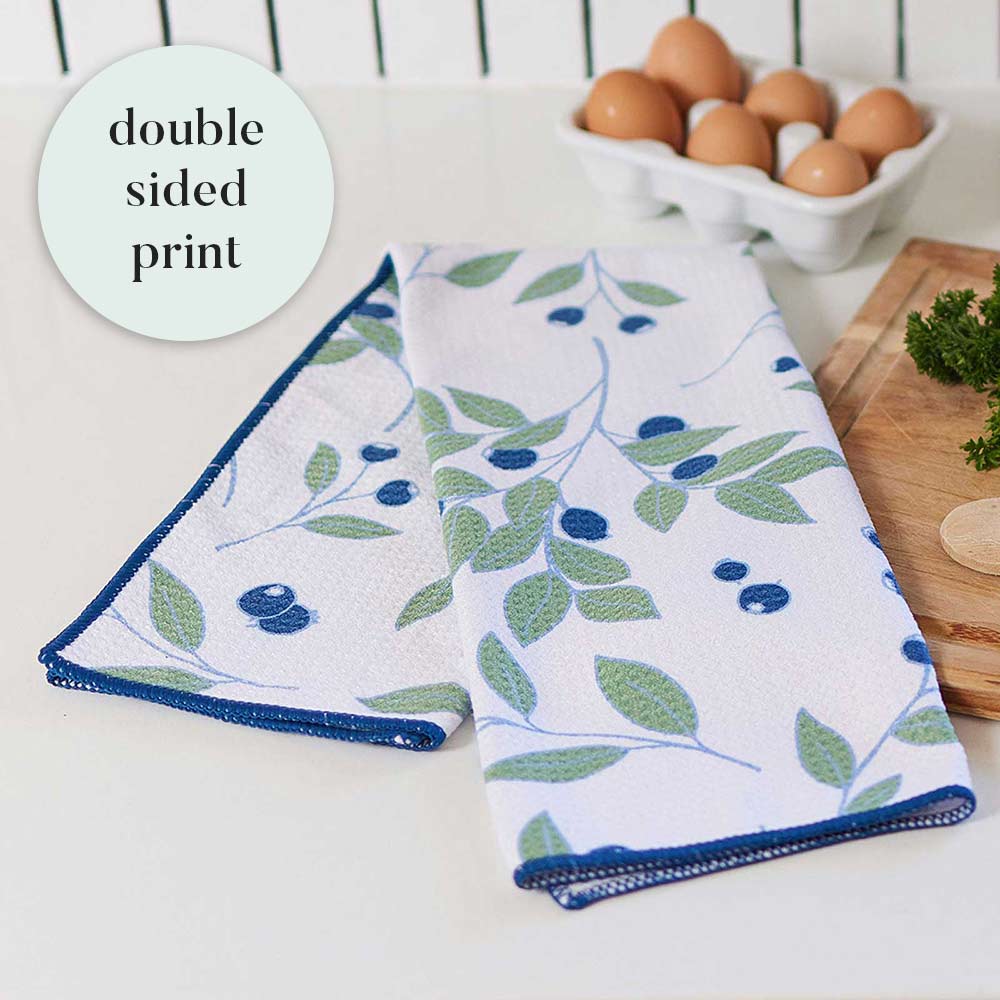Blueberries blu Kitchen Tea Towel-Double Side Printed Kitchen Towel - rockflowerpaper