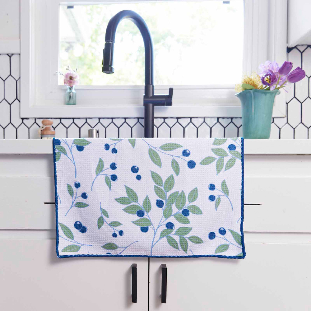 Blueberries blu Kitchen Tea Towel-Double Side Printed Kitchen Towel - rockflowerpaper