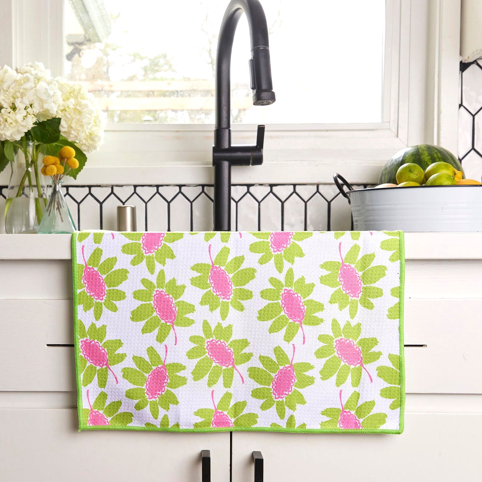 Callie Lime blu Kitchen Tea Towel-Double Side Printed Kitchen Towel - rockflowerpaper