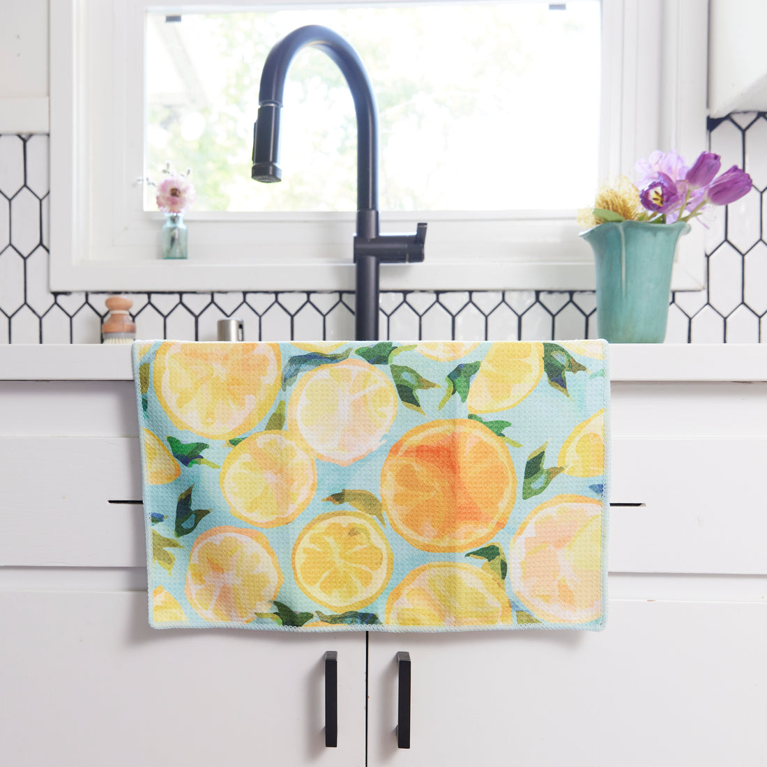 Lemon Slices blu Kitchen Tea Towel-Double Side Printed Kitchen Towel - rockflowerpaper