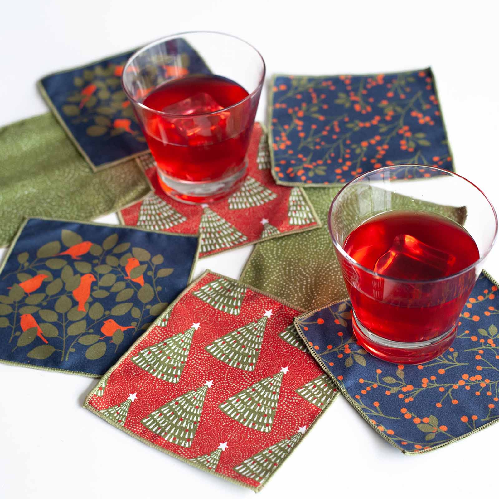 Holiday Cheer blu Kitchen Reusable Cocktail Napkins (Set of 8) Reusable Cocktail Napkin - rockflowerpaper