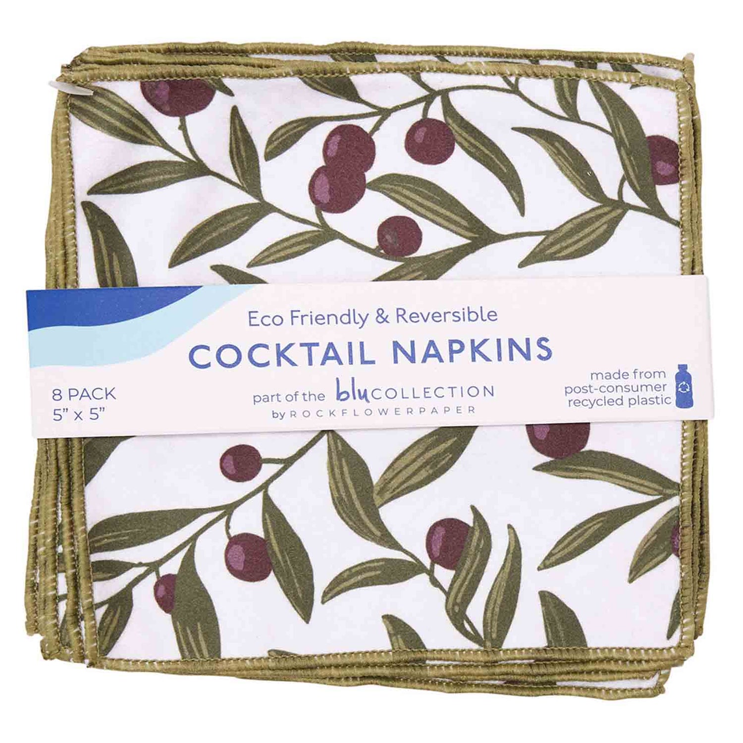 Olives Patterned Reusable Cocktail Napkins - Set of 8 Reusable Cocktail Napkin - rockflowerpaper