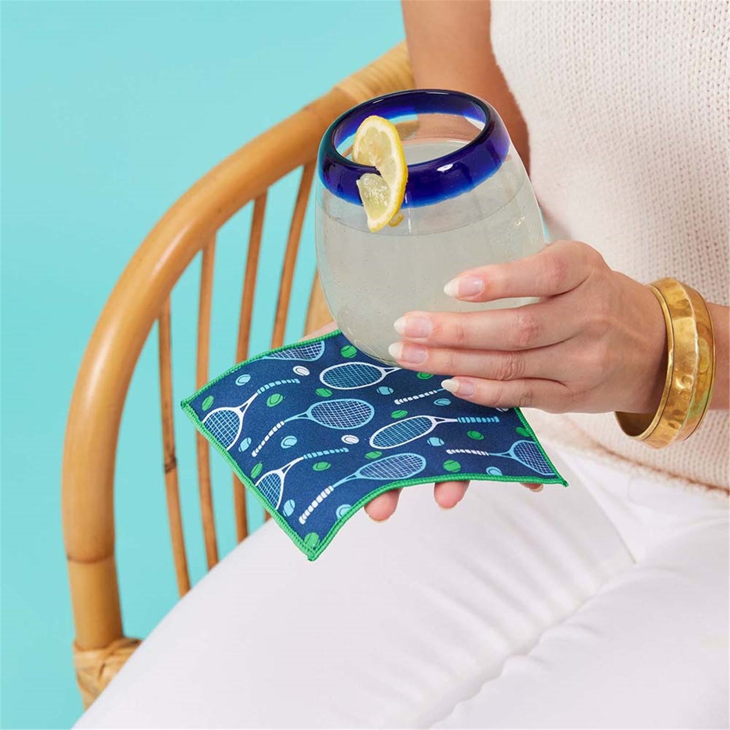 Tennis blu Kitchen Reusable Cocktail Napkins Set of 8 Reusable Cocktail Napkin - rockflowerpaper