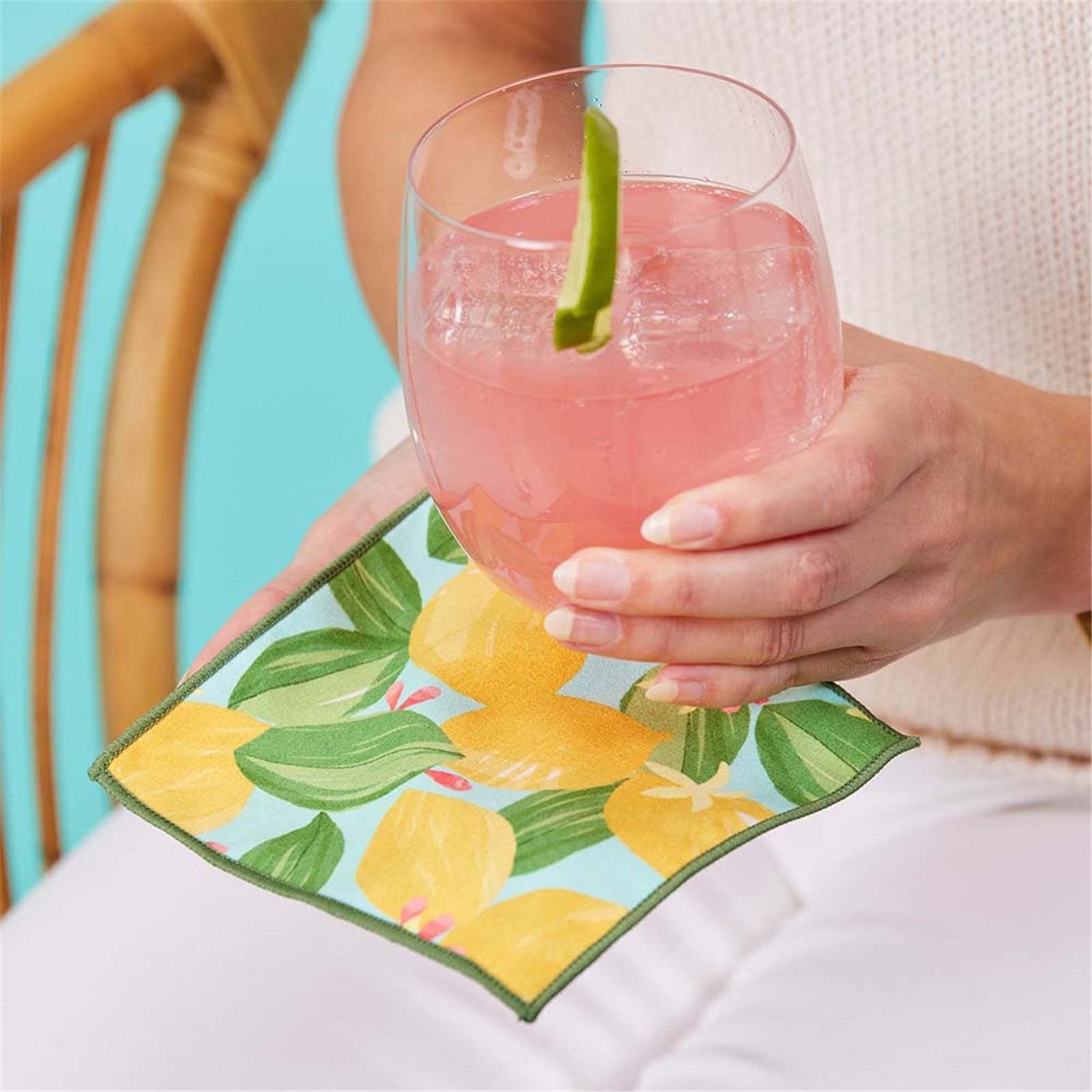 Lemon Blossoms blu Kitchen Reusable Cocktail Napkins Set of 8 Reusable Cocktail Napkin - rockflowerpaper