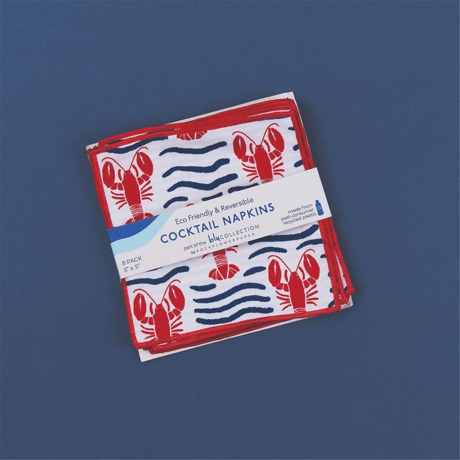 Lobster Waves blu Kitchen Reusable Cocktail Napkins Set of 8 Reusable Cocktail Napkin - rockflowerpaper