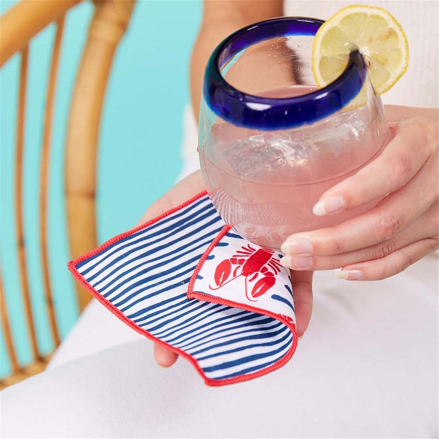 Lobster Waves blu Kitchen Reusable Cocktail Napkins Set of 8 Reusable Cocktail Napkin - rockflowerpaper