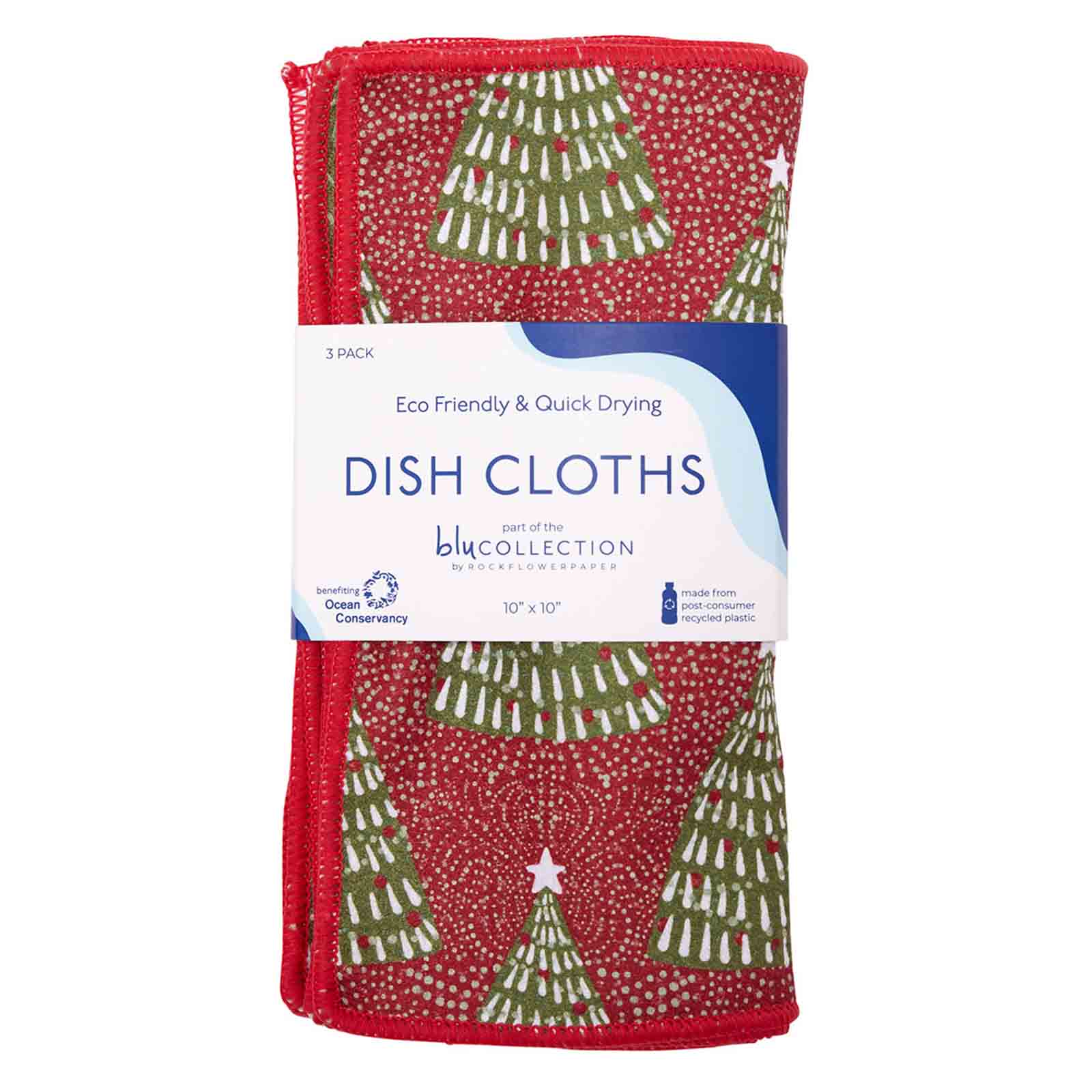 Holiday Cheer Dish Cloth Set of 3 Reusable Dish Cloth - rockflowerpaper
