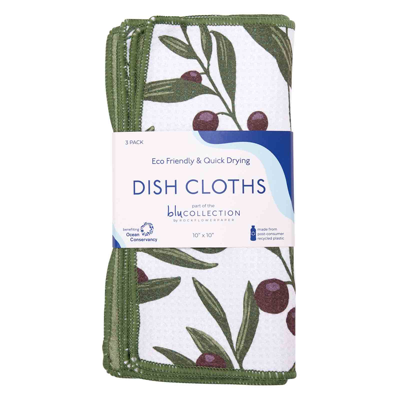 Olives Dish blu Kitchen Dish Cloths (Set of 3) Reusable Dish Cloth - rockflowerpaper