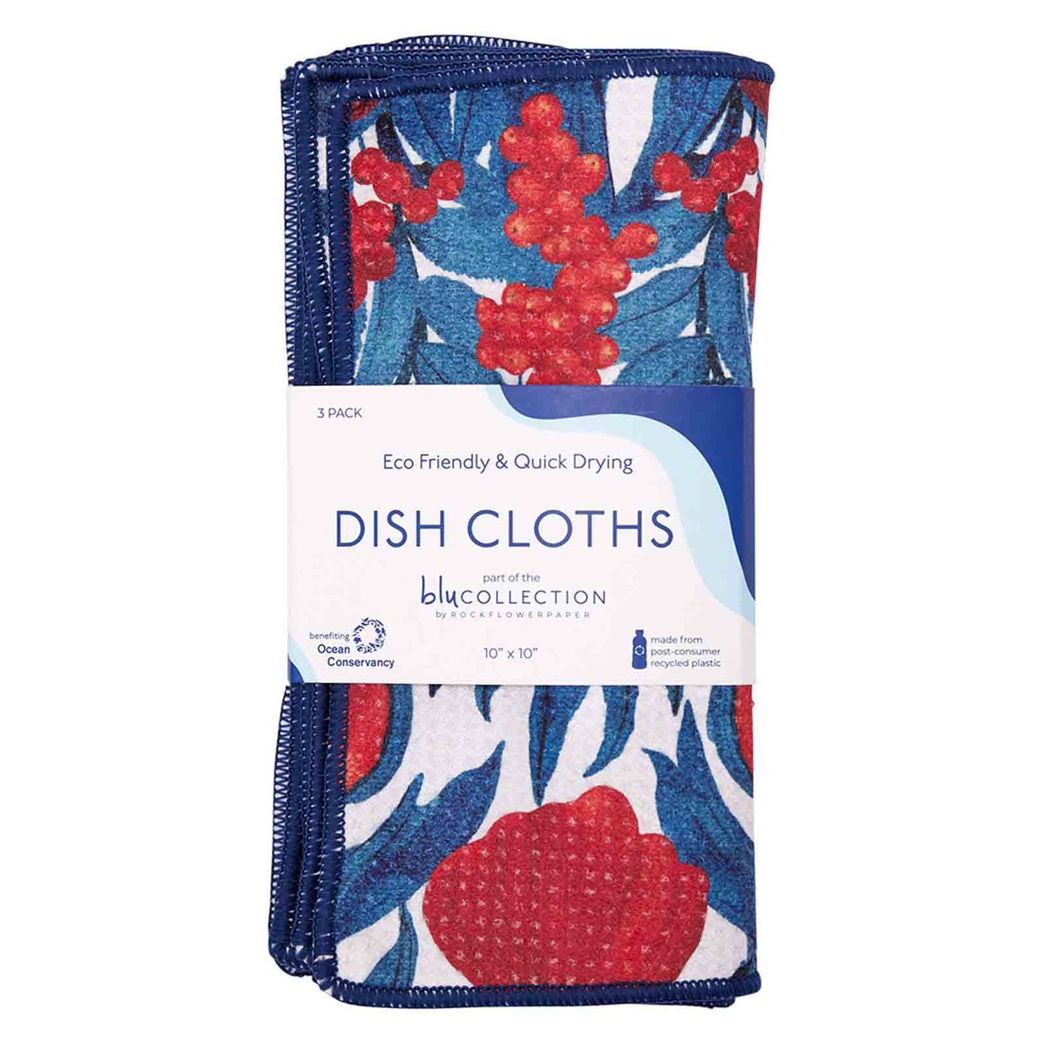 Icelandic Poppies blu Kitchen Dish Cloths (Set of 3) Reusable Dish Cloth - rockflowerpaper