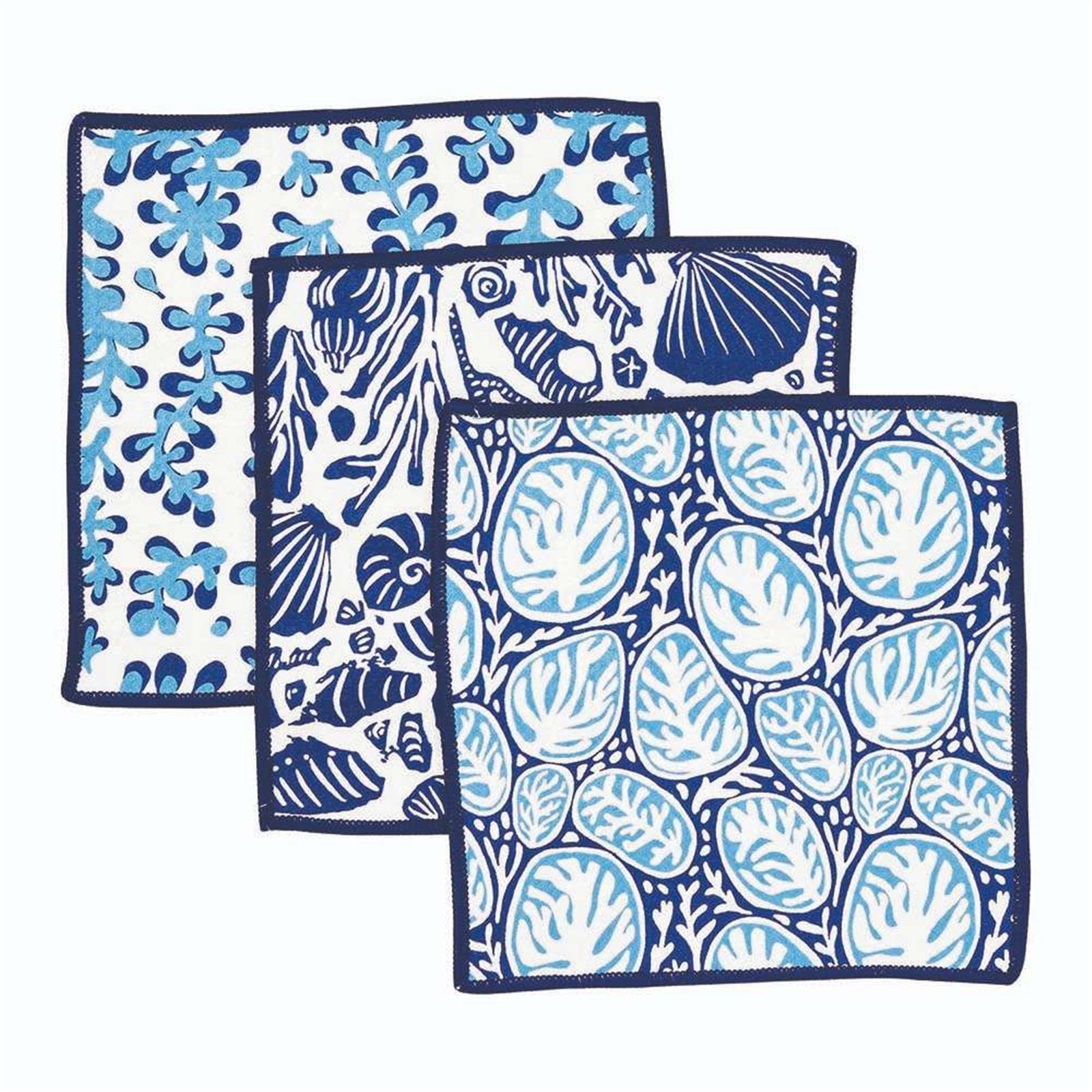 Sea Life blu Dish Cloth Set of 3 Reusable Dish Cloth - rockflowerpaper