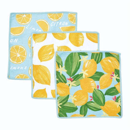 Lemon Blossoms blu Dish Cloth Set of 3 Reusable Dish Cloth - rockflowerpaper