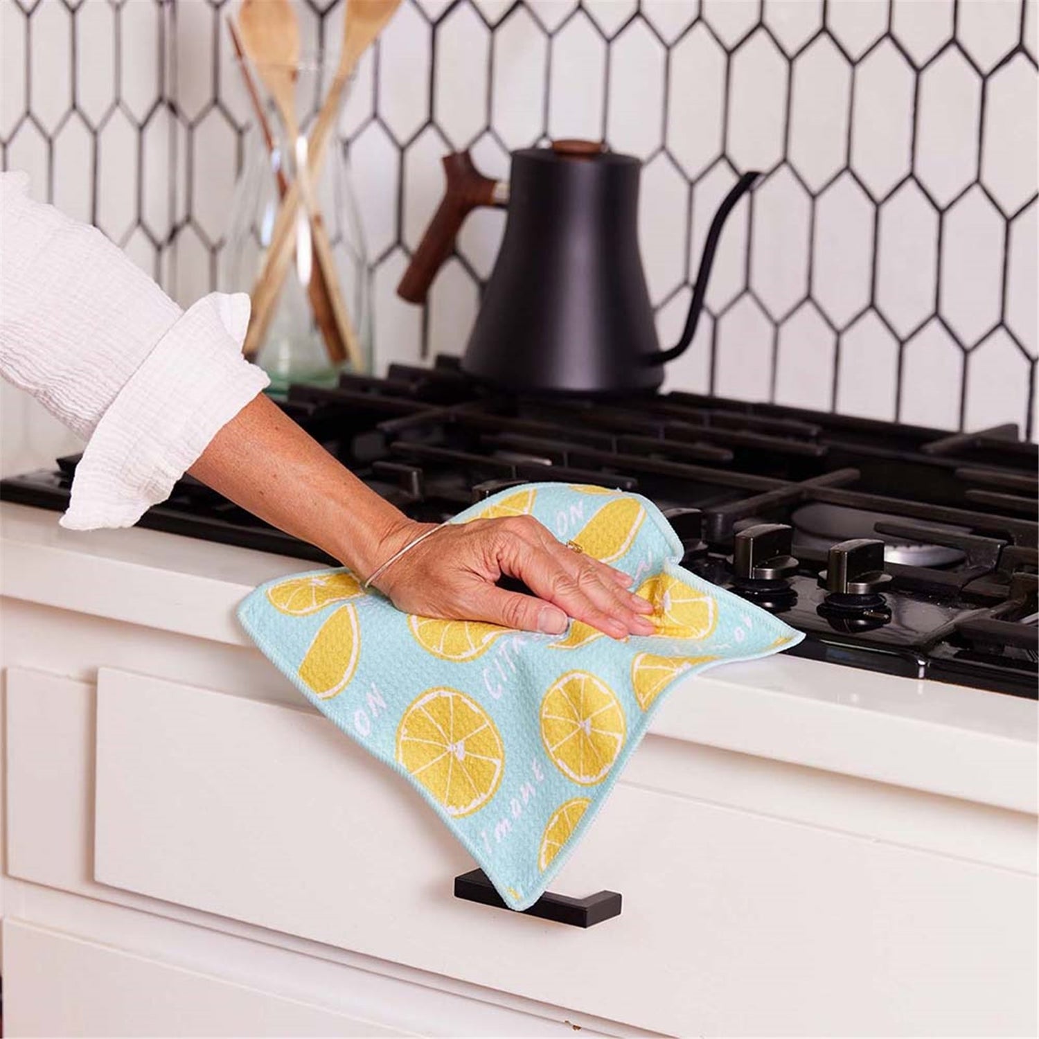 Lemon Blossoms blu Dish Cloth Set of 3 Reusable Dish Cloth - rockflowerpaper