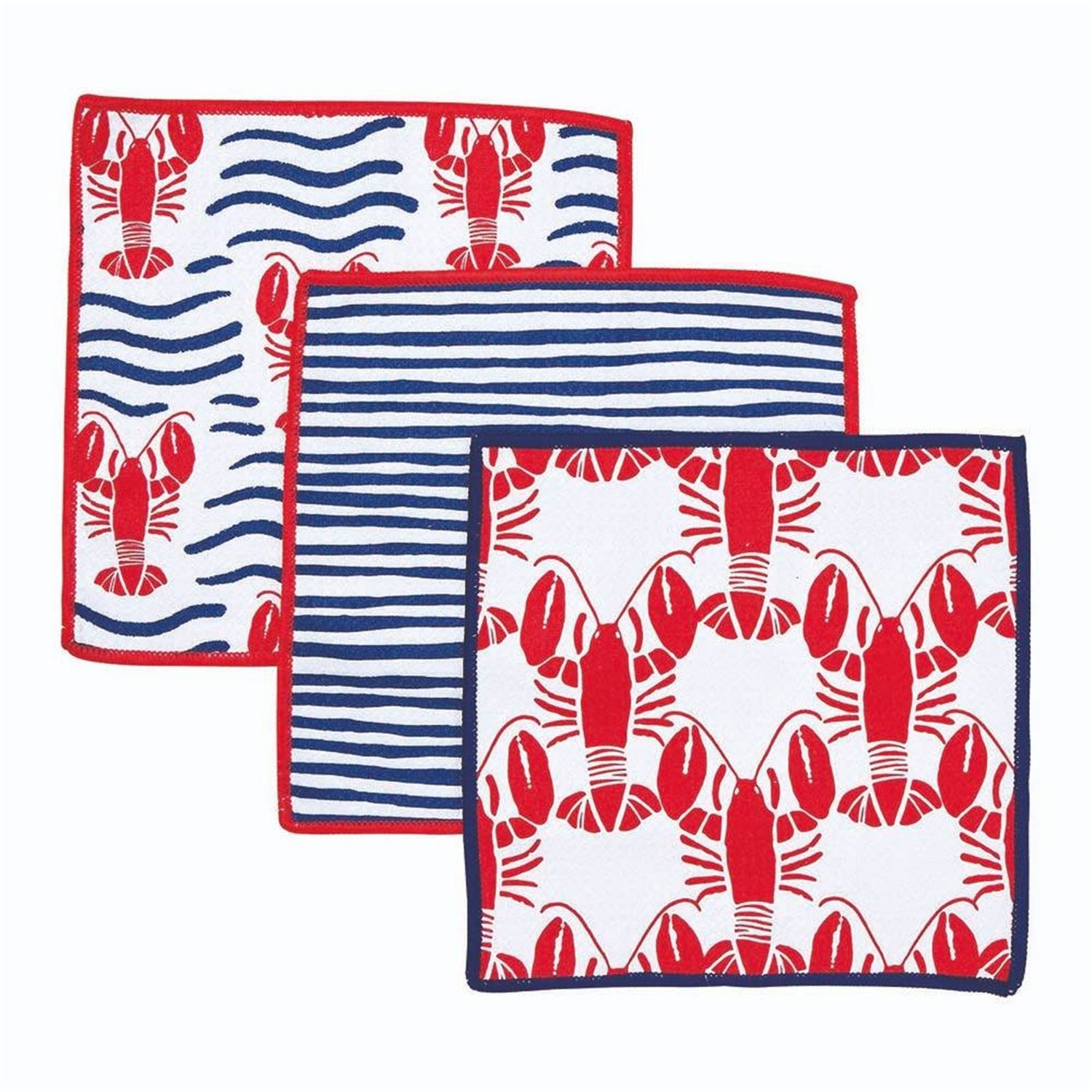 Lobster Waves blu Dish Cloth Set of 3 Reusable Dish Cloth - rockflowerpaper