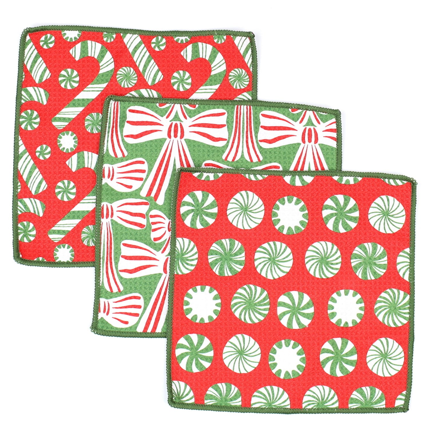 Candy Cane Joy blu Eco Dish Cloth (Set of 3)